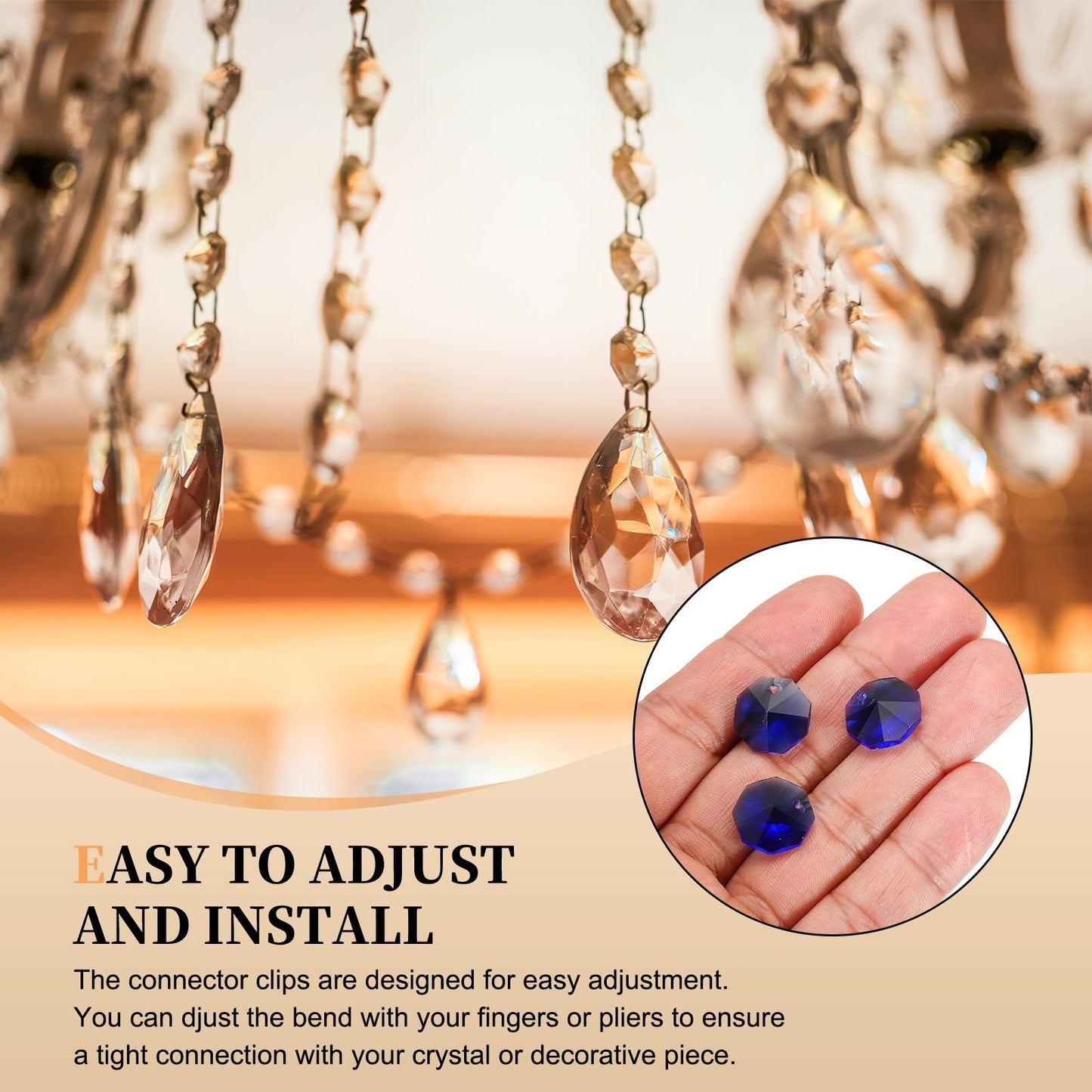 uxcell 25Pcs 1 Hole Crystal Octagon Beads, 14mm K9 Glass Hanging Chandelier Beads Prisms Parts for Crystal Chandeliers Lamp Hanging Pendant Jewelry DIY Craft, Deep Blue