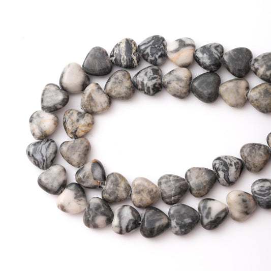 Natural Heart Shaped Map Stone Beads 10mm Loose Crystal Healing Beads for DIY Necklace Bracelet Making Gemstone Craft Supplies