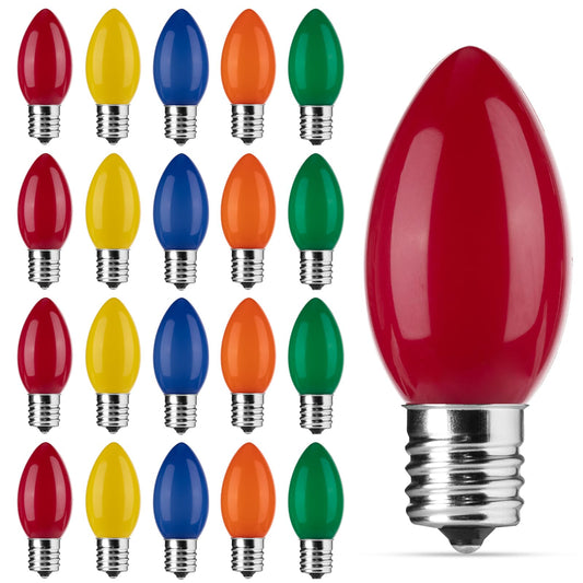 Minetom C9 LED Christmas Light Bulbs, 25 Pack, Multicolor, Shatterproof Plastic, E17 Intermediate Base, Dimmable Holiday Bulbs