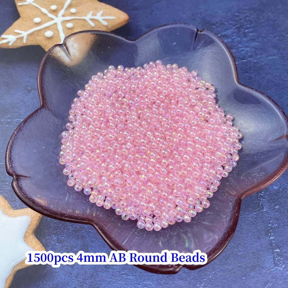 1500 Pcs 4mm Acrylic Round Beads AB Colors Round Spacer Beads for Earring Bracelet Necklace Key Chains Jewelry DIY Craft Making (Pink AB)