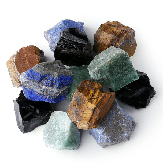 LAIDANLA 1lb 2" Bulk Mixed Stone Set Large Raw Crystals Lapis Lazuli Obsidian Tiger's Eye Green Aventurine Natural Rough Stones Crystals Healing Gemstones for Reiki Healing Tumbling Rocks