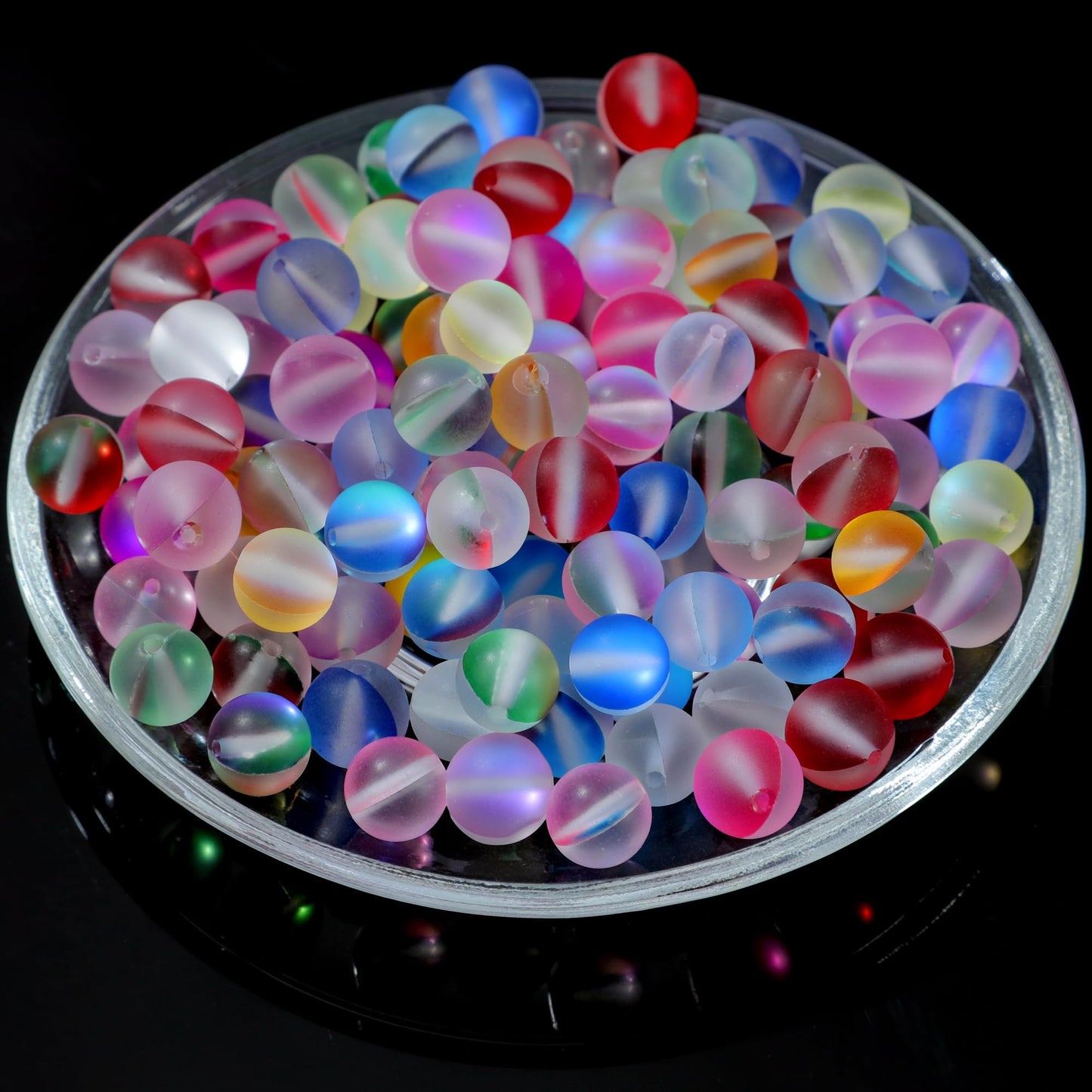 Guoxin 100Pcs Moonstone Matte Iridescent Glass Beads Aurora Frosted Glitter Beads for Bracelets DIY Jewelry Making (8MM, Matte Mixed)