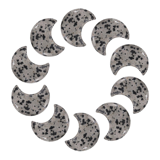 MECCANIXITY 10 Pcs Moon Crystal Worry Stone, 1.2 Inch Length Natural Spotted Jasper Moon Gemstone Bulk, Carved Pocket Stones for Meditation Balancing Pendant Decor