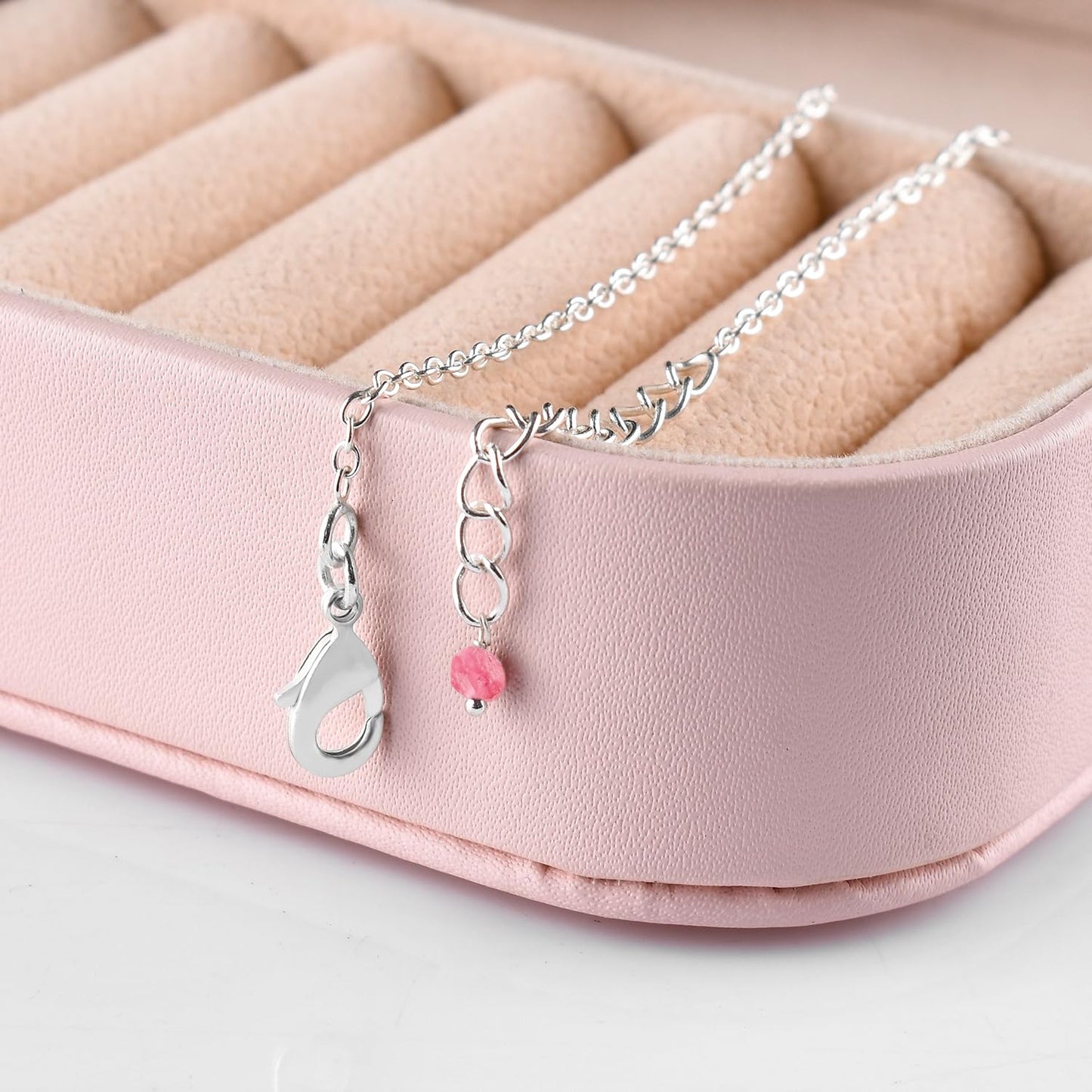 YANARA Pink Tourmaline Ankle Bracelet for Women Jewelry, Natural Birthstone, Gemstone Beads, Handmade Dainty Anklet 9"+1.25" inch, 3mm Rounds, Chakra Energy Crystals, Silver Plated Chain