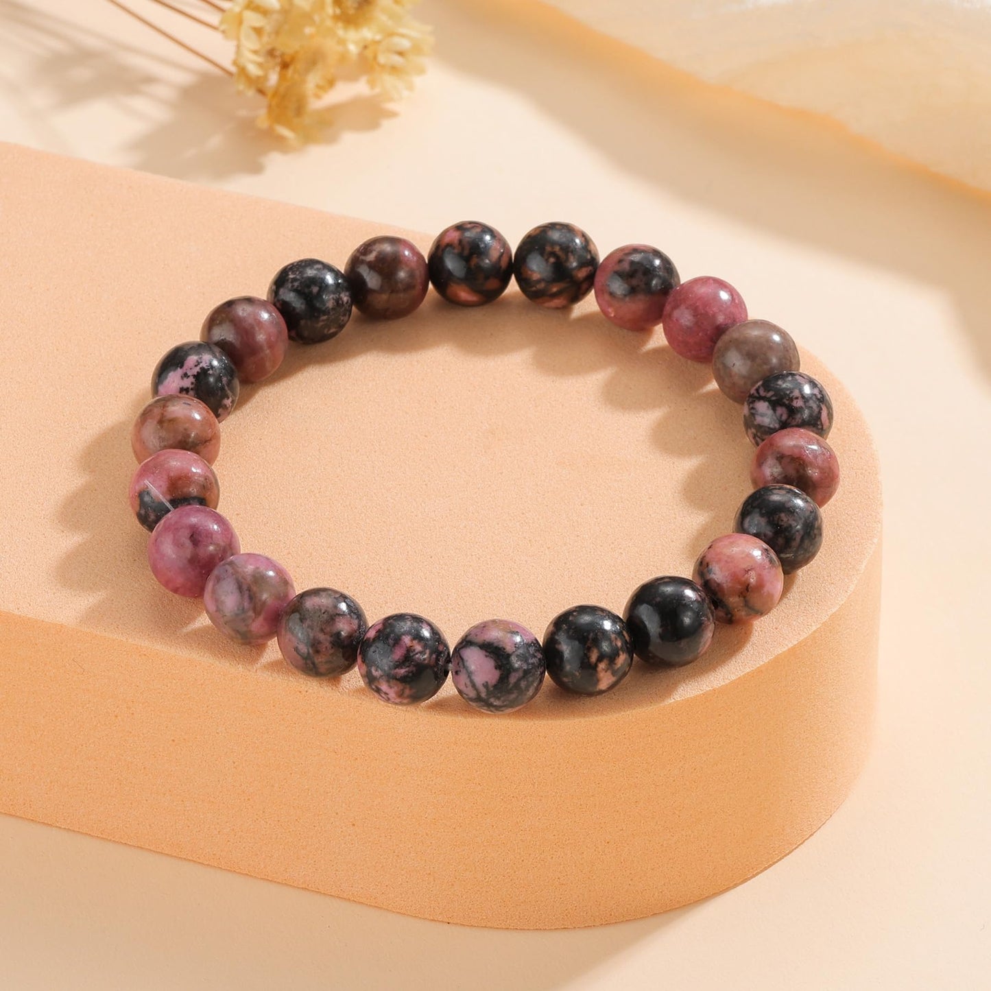 Udolfly Womens Crystal Beaded Bracelets for Women Men Protective Energy Bracelet Natural Gemstone Bead Bracelet 6mm Rhodonite