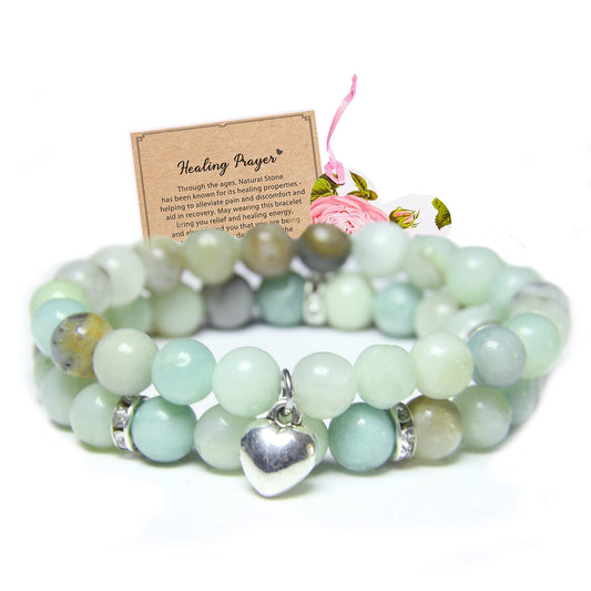 GDLKPYHS Healing Bracelets for Women - Amazonite Bracelet - Healing Prayers Crystal Bracelet, 8mm Natural Stone Stress Relief Yoga Beads Get Well Soon Gifts