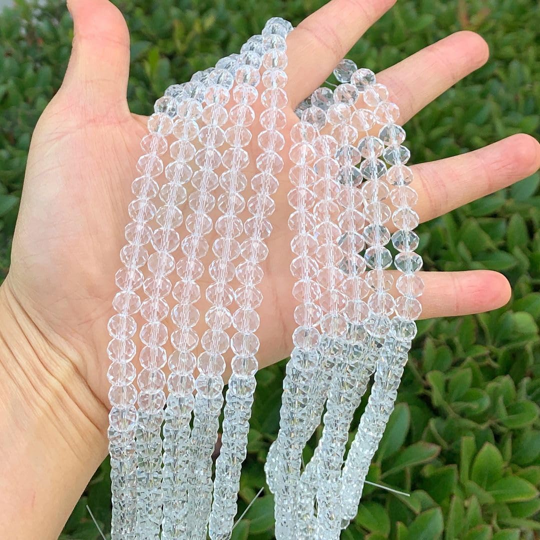 350pcs Czech Faceted Rondelle Crystal Glass Loose Beads 8mm Spacer Bulk Crystal Clear for DIY Craft Jewelry Making CCR801