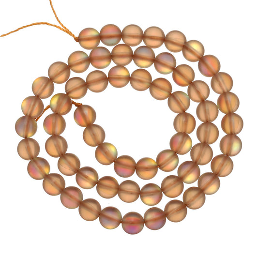 uxcell Matte Crystal Glass Beads 6mm Synthetic Frosted Shining Semi-Precious Round Loose Beads Synthetic Moonstone for Jewelry Making DIY Bracelet, Brown