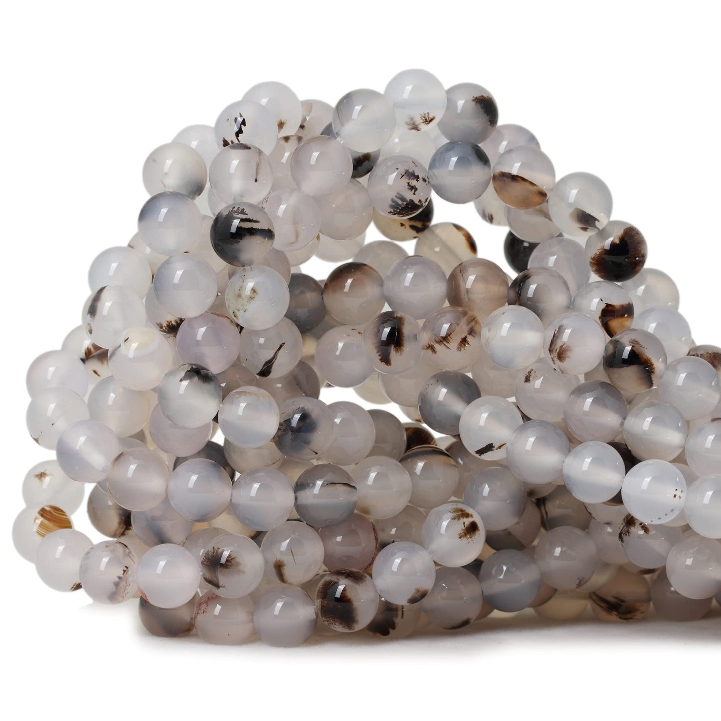 CHEAVIAN 45PCS 8mm Natural Moss Grass Agate Gemstone Round Loose Beads for Jewelry Making 1 Strand 15"