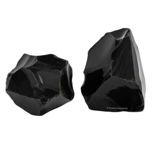 Amazing Gemstone Black Obsidian Rock Crystals and Healing Stones, Natural Raw for Tumbling and DIY, Obsidiana Negra Original (2 Pieces)