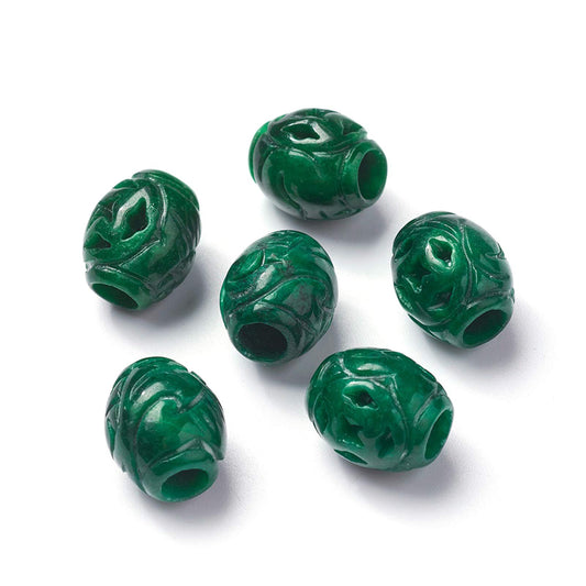 Fashewelry 5Pcs Natural Myanmar Jade Stone Large Hole Beads Barrel Engraving Gemstone European Charm Beads Drum Shape Healing Chakra Gems Loose Spacers for Jewelry Making 4mm Hole