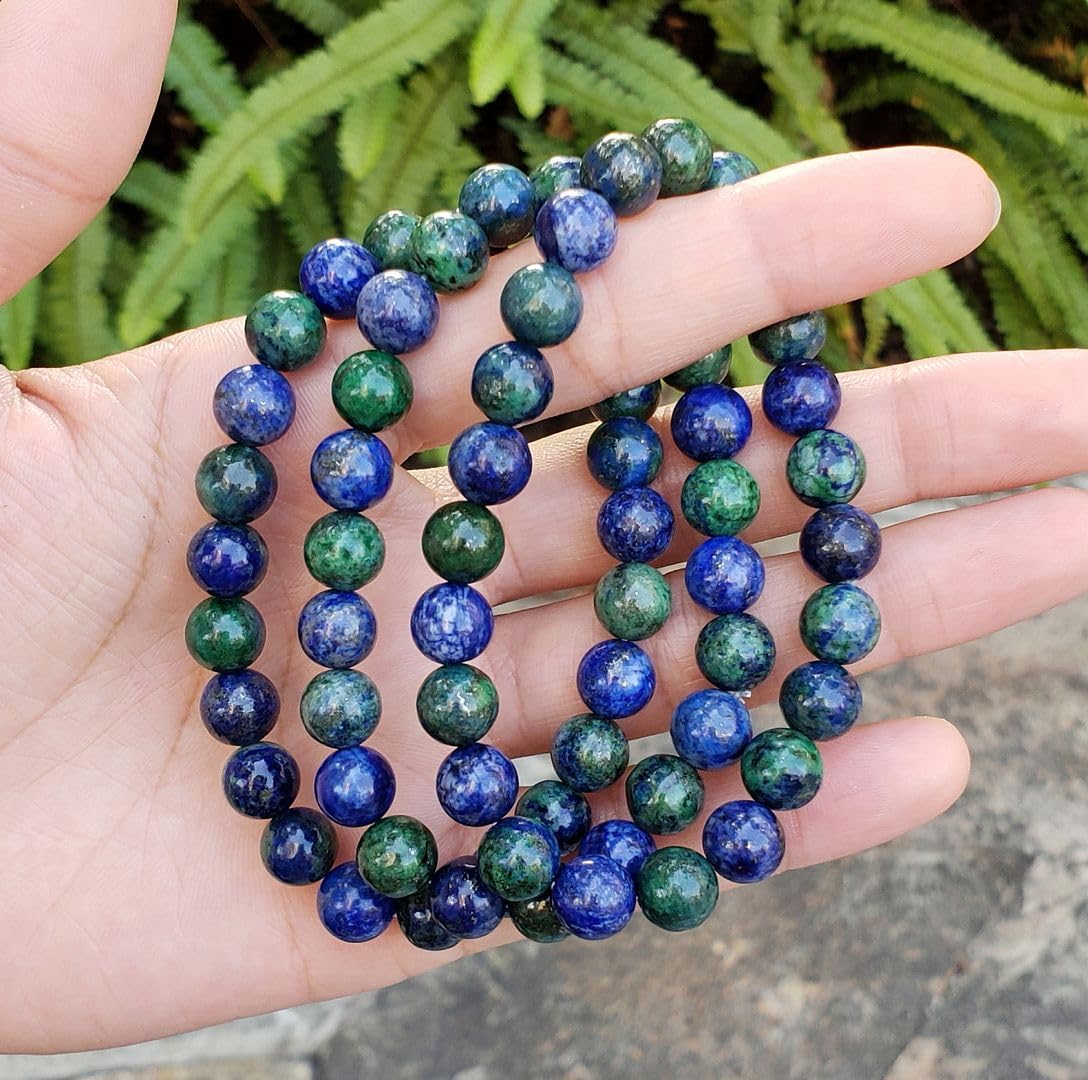 Adabele Real Natural Lapis Chrysocolla Bracelet 7.5 inch Stretch Gemstone Beaded Bracelet Chakra Healing Crystal Stone Jewelry Women Mom Gift (Unisex) GB8-B21