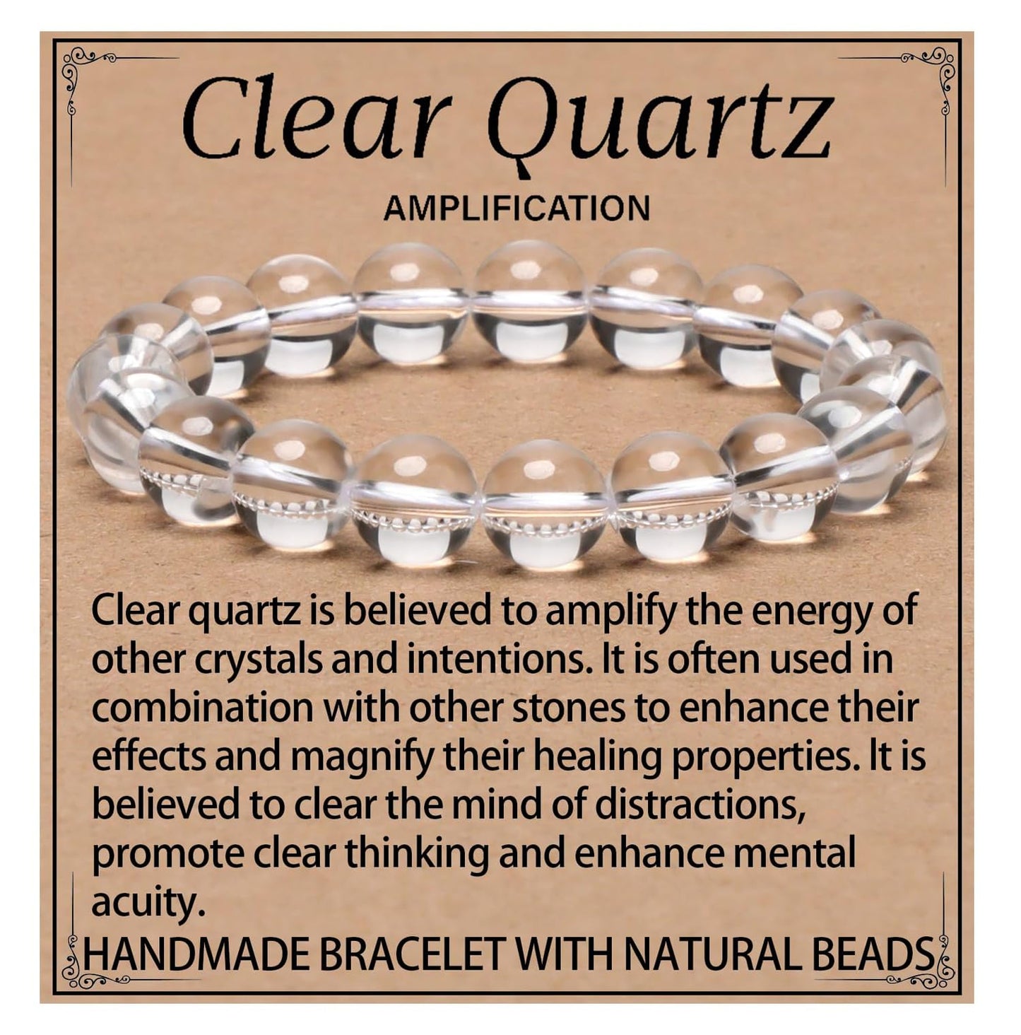 LPBeads Handmade Natural Gemstone Stretch Elastic 10mm Clear Quartz Bracelet Healing Crystal Round Stone Beads Jewelry Gifts for Women Men