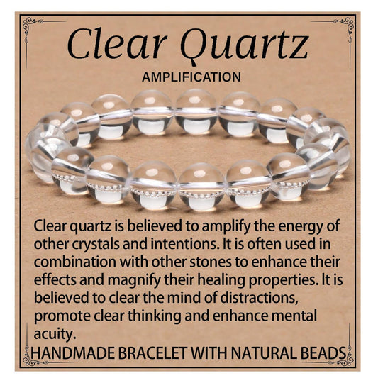 LPBeads Handmade Natural Gemstone Stretch Elastic 10mm Clear Quartz Bracelet Healing Crystal Round Stone Beads Jewelry Gifts for Women Men