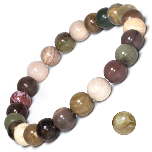DAZCOLO 8mm Natural Gemstone Stretch Bracelet, Handmade Unisex Crystal Bracelets for Meditation, Yoga, Spiritual Healing & Positive Energy (Indian Agate)