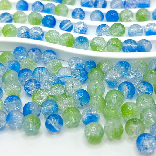 CRZSEELL 300pcs Crackle Glass Beads, 6mm Blue and Green Crystal Round Beads for Jewelry Making, Loose Bulk Crafts Bead for Earrings Necklaces Bracelets