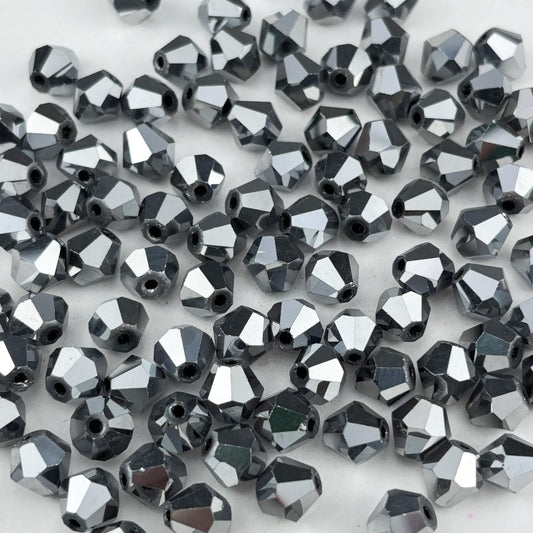 Pinhoollgo 100pcs 8mm Bicone Crystal Glass Beads Faceted Bicone Crystal Beads Bulk Glass Spacer Beads for Bracelets Necklace Pendants Earrings DIY Jewelry Craft Making(Silver)