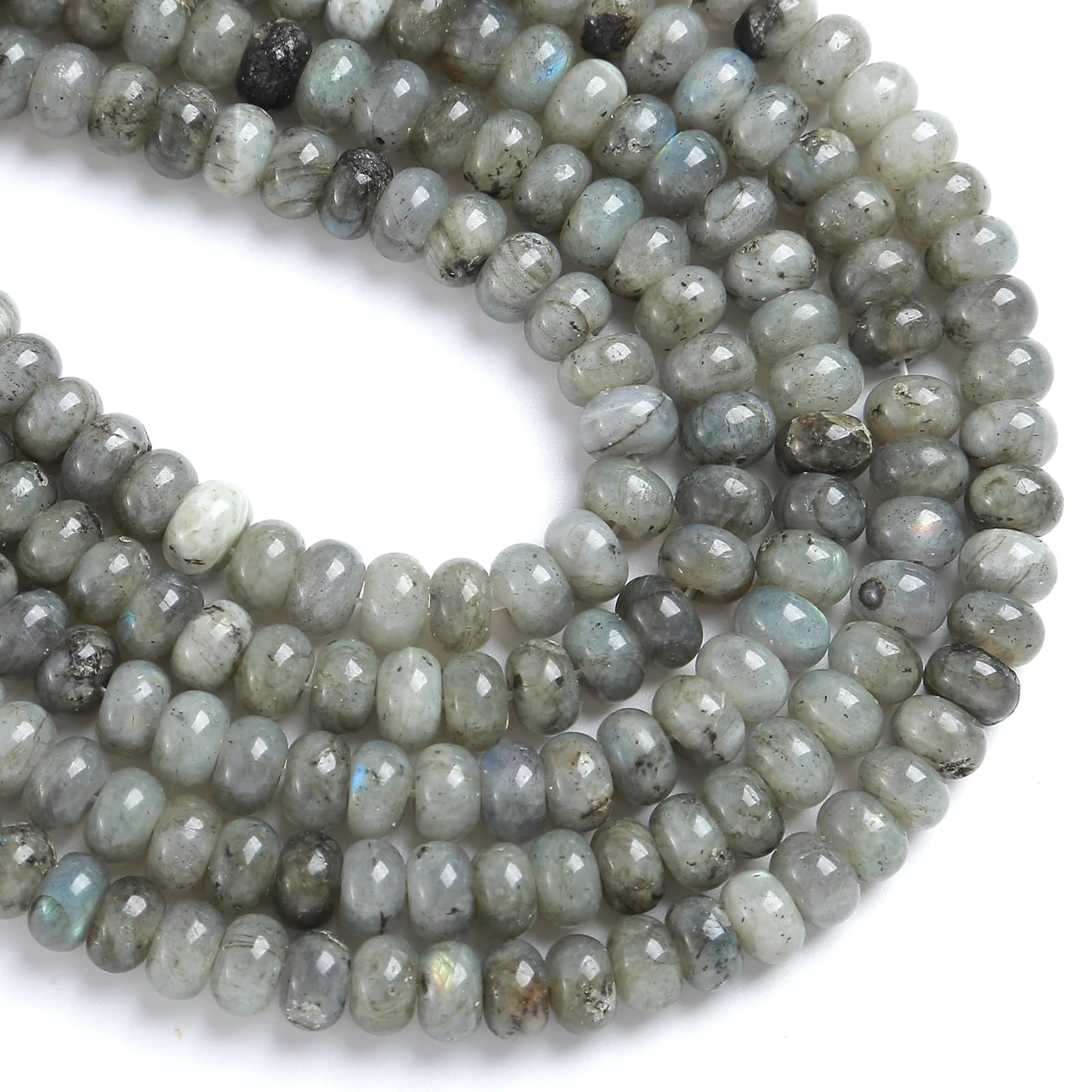 5x8mm 76pcs Natural Gray Labradorite Stone Rondelle Spacer Loose Beads Abacus Disk Stone Round Loose Gemstone Beads for Jewelry Making DIY Bracelet Necklace