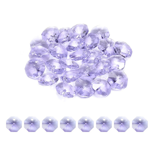 uxcell 25Pcs 1 Hole Crystal Octagon Beads, 12mm K9 Glass Hanging Chandelier Beads Prisms Parts for Crystal Chandeliers Lamp Hanging Pendant Jewelry DIY Craft, Purple