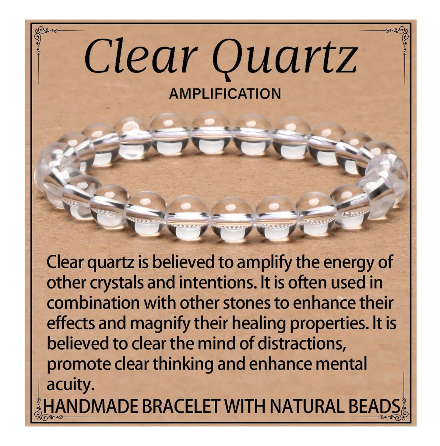 LPBeads Handmade Natural Gemstone Stretch Elastic 6mm Clear Quartz Bracelet Healing Crystal Round Stone Beads Jewelry Gifts for Women Men