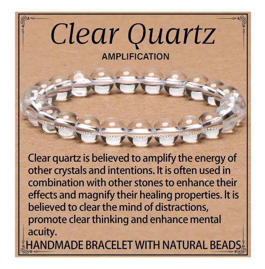 LPBeads Handmade Natural Gemstone Stretch Elastic 6mm Clear Quartz Bracelet Healing Crystal Round Stone Beads Jewelry Gifts for Women Men