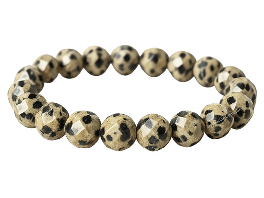 Amazing Gemstone Dalmatian Jasper Bracelet for Women - Chakra Mens Bracelet Protection Crystals and Healing Stones - Blessing Spiritual Meditation Stocking Stuffers (Faceted Beaded Bracelet)