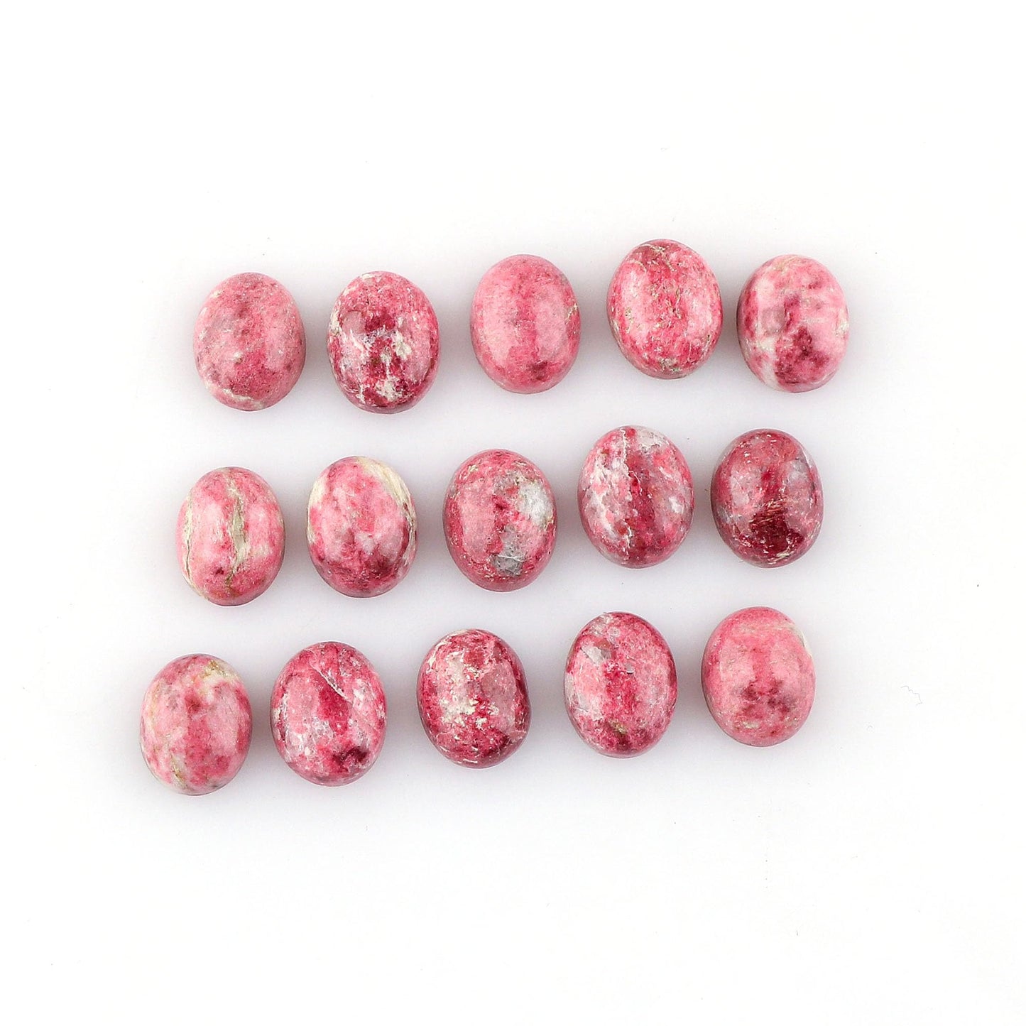 CRYSTALIS Wholesale 15pcs Natural Thulite Loose Gemstone Bulk Cabochons Jewelry Making Supply, Chakra & Healing Polished Stones, Wire Wrapping, DIY, Gem Collection, 10x8mm
