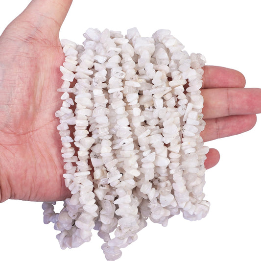 favoramulet 5-8mm White Moonstone Tumbled Stone Chip Beads for Jewelry Making, Irregular Shaped Healing Crystal Loose Bead Supply, Pack of 2 Strands(64 inches)