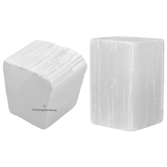 Amazing Gemstone 2 Pieces Selenite Raw Crystals and Healing Stones, Natural Rocks for Tumbling and DIY Raw Stones and Crystals