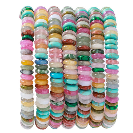Natural Light Mix Colored Stone Disk Spacer Beads 6x2mm 38cm/str Flat Rondelle Loose Semi Gemstone Caps for Making Bracelets Necklace