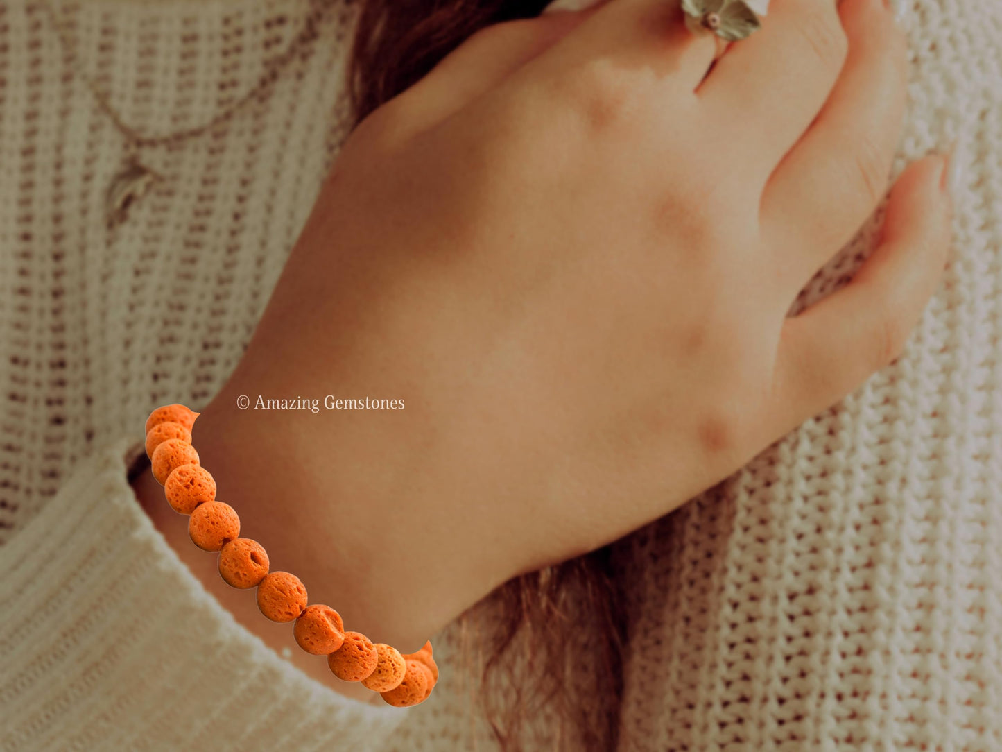 Amazing Gemstone Crystal Bracelet for Women Men's Gifts - Protection Healing Crystal Bracelet - 8mm Gemstone Beaded Stretchable Bracelet Pulseras Para Hombres Mujer Stocking Stuffers Mothers Day Gift (Orange Lava)