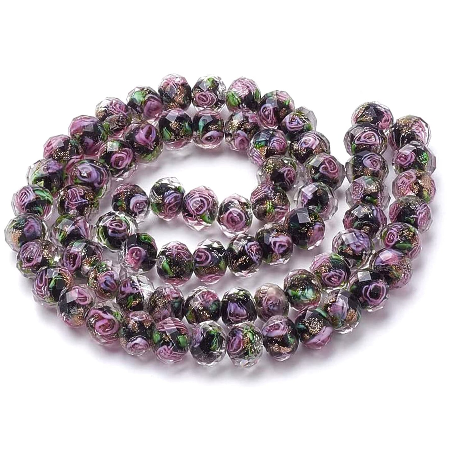 PH PandaHall 60pcs 8~10mm Gold Sand Lampwork Beads Glass Handmade Round Loose Beads for Rosary Making Jewelry Craft Making with 2mm Hole - Black