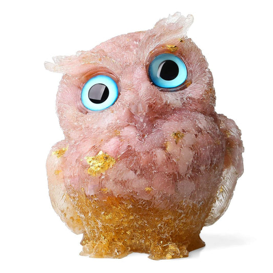 LAIDANLA 2.4" Pink Opal Owl Figurine Natural Healing Crystal Cute Owl Animal Statue Pocket Sculpture Reiki Spiritual Energy Gemstone Home Office Room Desk Decor Gifts