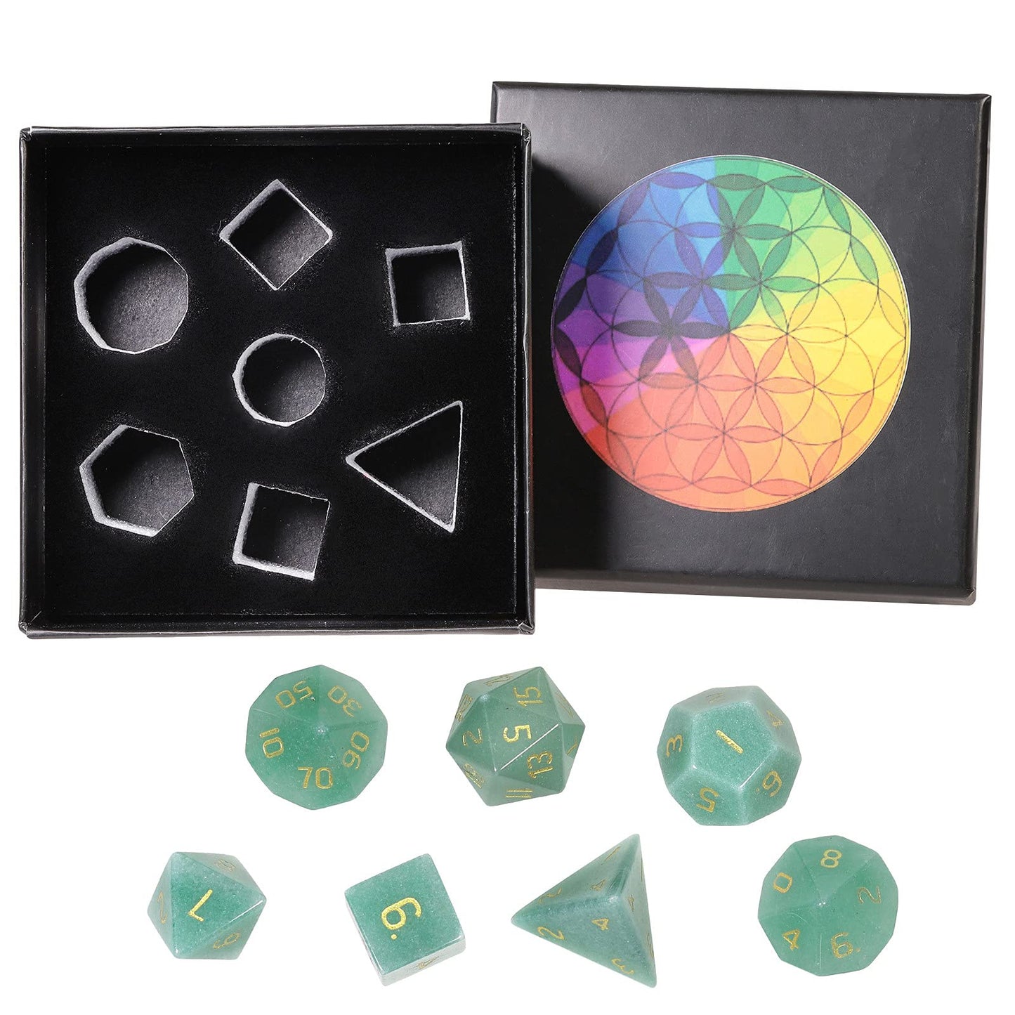 mookaitedecor 7 PCS Green Aventurine Crystal Polyhedral DND Dice Set, Polished Tumbled Stones Dices for RPG MTG Table Games Home Decoration