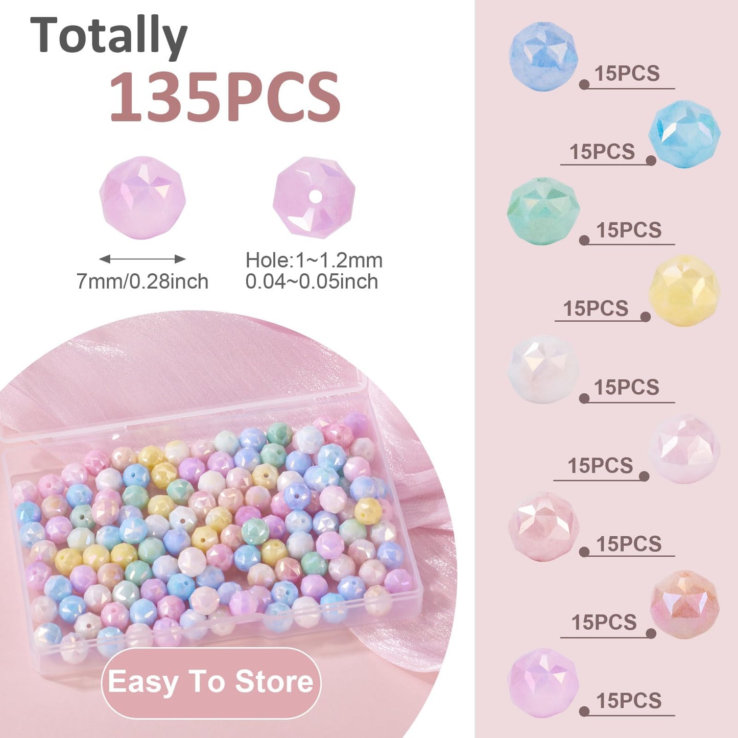 Elecrelive 135Pcs 8mm Faceted Glass Beads 9 Colors Polygon Crystal Beads Imitation Jade Gems for Bracelet Necklace Jewelry Making