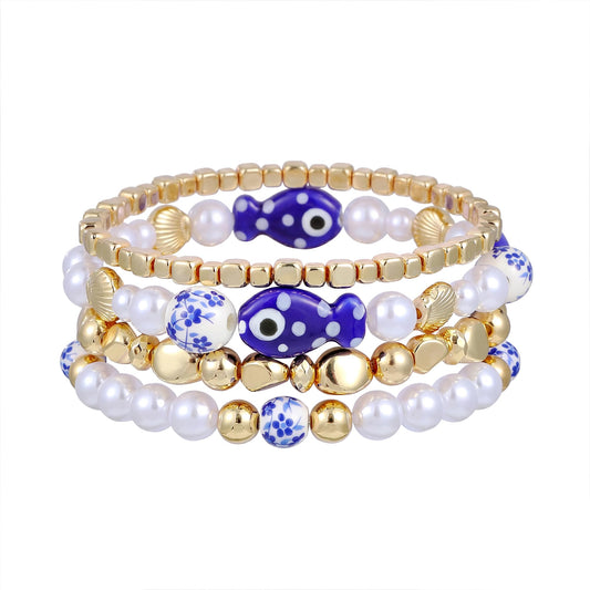 Sajidos Vintage Ceramic Beads Bracelets for Women Stacking Chunky Colorful Acrylic Stretch Bamboo Tube Beach Bangle Bracelet Friendship Cute Bracelet Romantic Jewelry Gifts (B-ceramic fish)