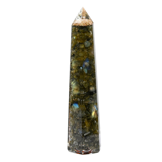 Amazing Gemstone Labradorite Orgonite Orgone Crystal Towers - Large 4.5" Orgonite Crystal Wand Obelisk Tower Point for Meditation, Crystals and Healing Stones Gift and Protection