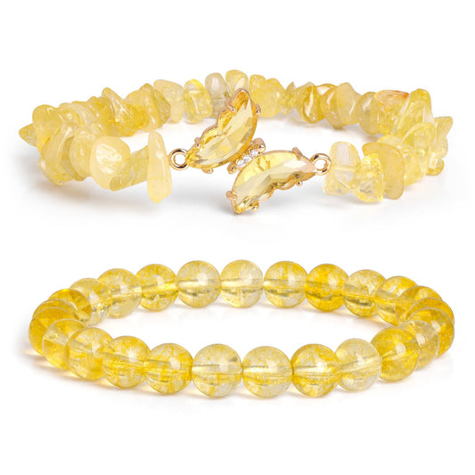 GolbalJew Citrine Bracelet for Women Healing Crystal Stone Bracelets Yellow Gemstone Beads Stretch Bracelet Butterfly Charms Women Jewelry Gift