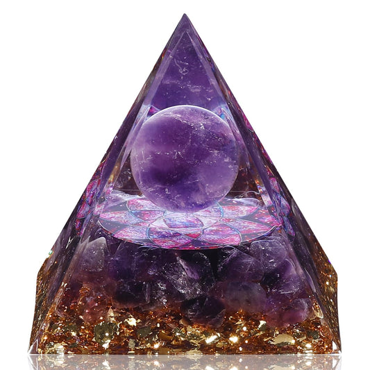 Hopeseed Orgone Pyramid for Positive Energy, Orgonite Natural Amethyst Crystal Healing Crystals Pyramid for Reduce Stress Chakra Reiki Healing Meditation Cleanses the Mind and Boosts Confidence
