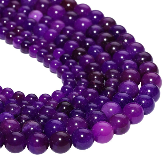 Yochus 45pcs Natural Purple Colored Jade Stone Beads for Jewelry Making，8mm Healing Crystal Round Gemstone Beads for Bracelet Making DIY Necklace