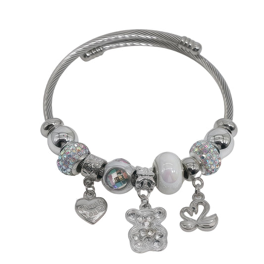 QMWKVNC Charm Bracelets for Womens,Exquisite Cute Cartoon Friendship Silver Bracelets Stainless Steel Bangle, Womens Jewelry Suitable for Holiday Gifts and Birthday Gifts