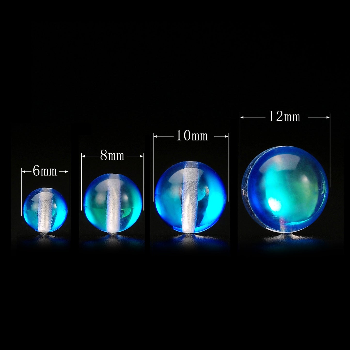 RUBYCA Round Moonstone Crystal Glass Beads Aura Iridescent for Jewelry Making (1 Strand, 8mm, Blue)