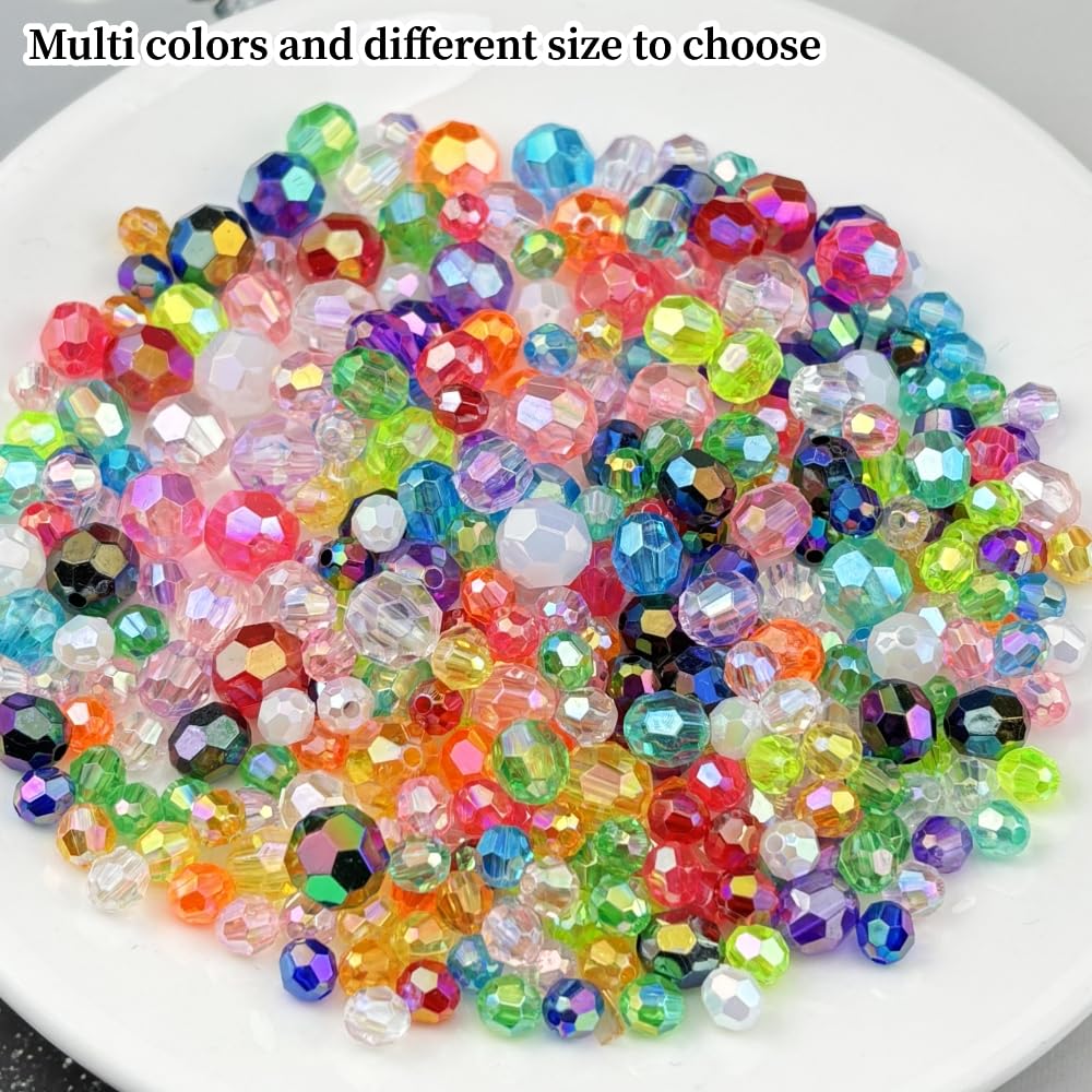 Pinhoollgo 200pcs 10mm Acrylic Faceted Round Beads AB Colors Glossy Acrylic Beads Round Spacer Beads with Hole for DIY Bracelet Necklace Jewelry Making Supplies Handmade Craft(Red AB)