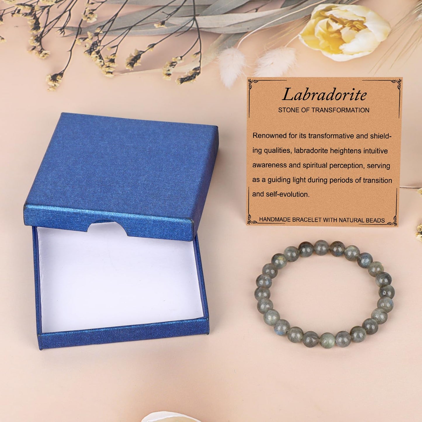 LPBeads Handmade Natural Gemstone Stretch Elastic 8mm Labradorite Bracelet Healing Crystal Round Stone Beads Jewelry Gifts for Women Men