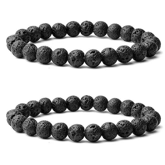 Cryhand Handmade 8mm Beaded Bracelets For Men Protection Bracelet For Women Chakra Feng Shui Stretchy Handmade Lucky Money Stretchy Crystal Bracelets Best Gifts (Lava 2PCS)