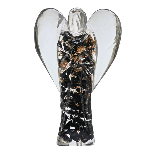 Amazing Gemstone Black Tourmaline Guardian Angel Figurine Pocket Crystal Angel for Protection - Orgone Guardian Angel with Orgonite Layer and Natural Crystal for Healing Gift (2 Inch, Organite)