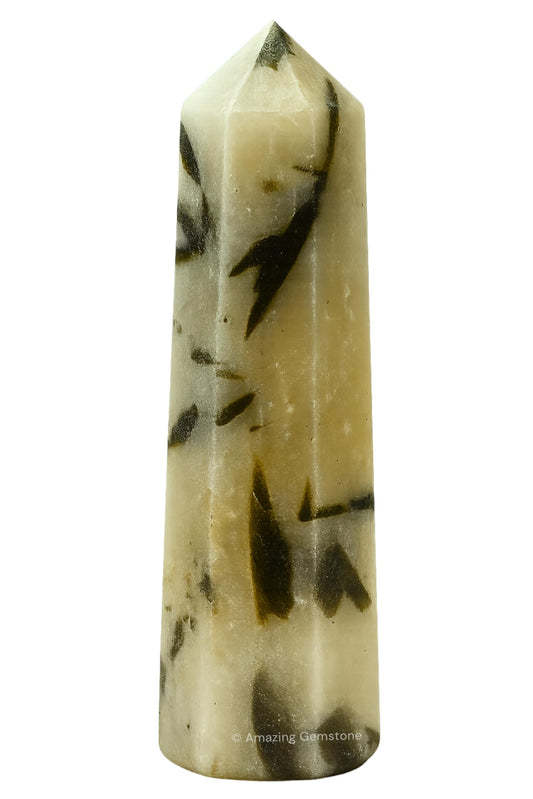 Amazing Gemstone Green Tourmaline in Quartz Crystal Towers - Natural Healing Crystal Point Obelisk for Reiki Healing and Crystal Grid (3" to 4" INCH)