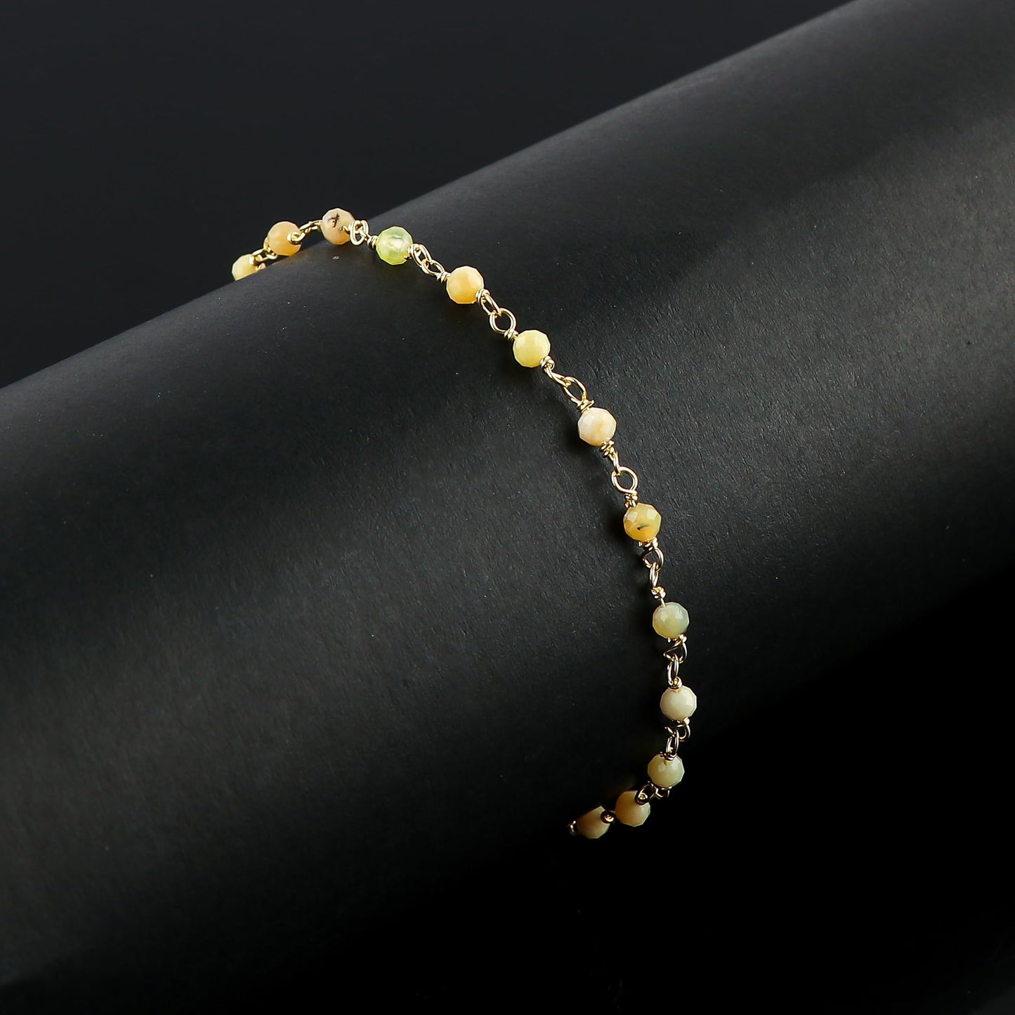 CRYSTALINES Natural Green Opal Gemstone Cluster Bracelet, 14K Gold Plated Rosary Chain Beads, Handmade Bohemian Jewelry for Women, Healing Crystals, Birthday Christmas Gift, 8"