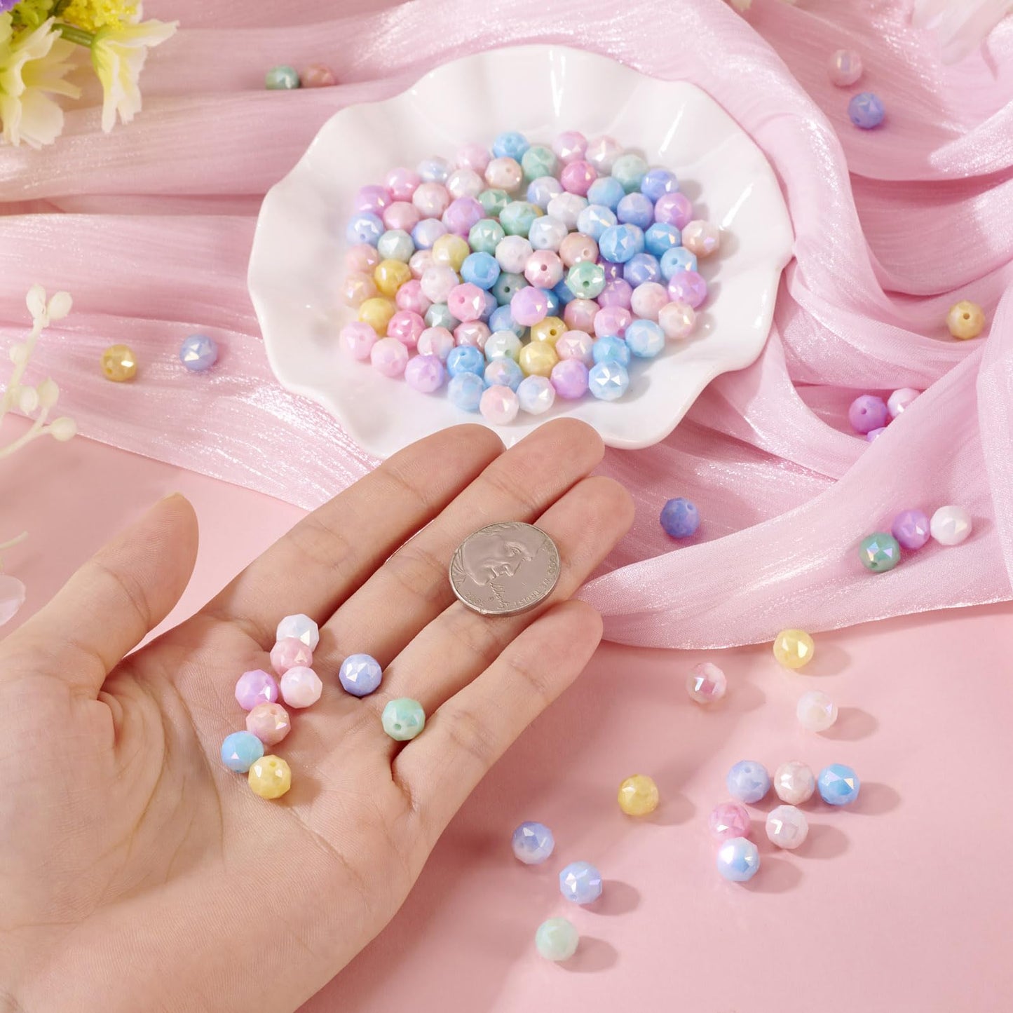 Elecrelive 135Pcs 8mm Faceted Glass Beads 9 Colors Polygon Crystal Beads Imitation Jade Gems for Bracelet Necklace Jewelry Making