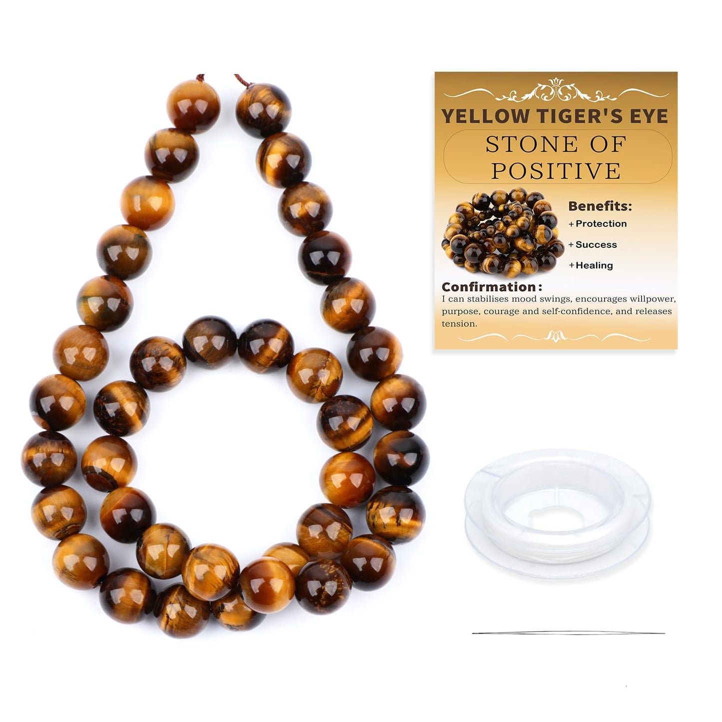 CMBYN Natural Stone Beads Round Genuine Real Stone Beading Strand Loose Gemstones DIY Smooth Bead for Bracelet Necklace Earrings Jewelry Making (Yellow Tiger's Eye, 10mm 36 Pieces)